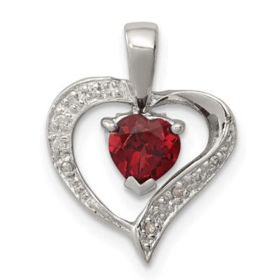 Belk & Co 5/8 ct. t.w. Garnet Heart and 0.03 ct. t.w. Diamond Heart Pendant in Rhodium-plated Sterling Silver, White