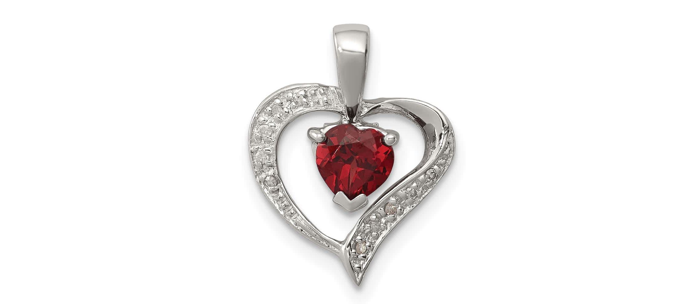 5/8 ct. t.w. Garnet Heart and 0.03 ct. t.w. Diamond Heart Pendant in Rhodium-plated Sterling Silver