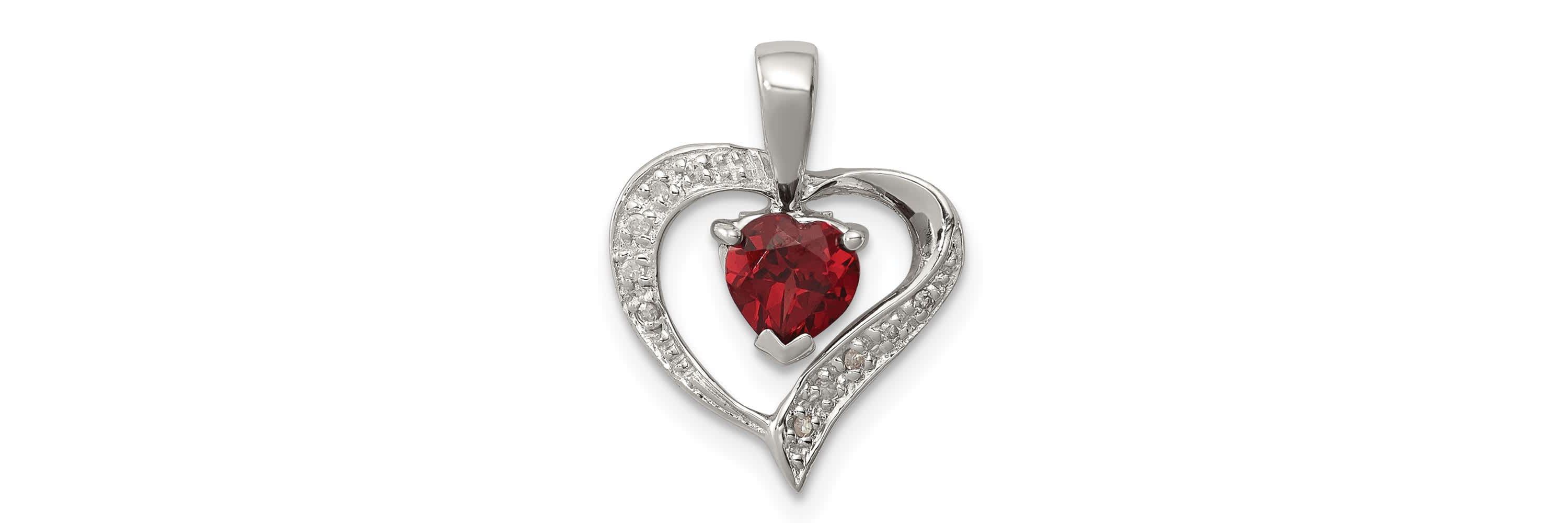 5/8 ct. t.w. Garnet Heart and 0.03 ct. t.w. Diamond Heart Pendant in Rhodium-plated Sterling Silver