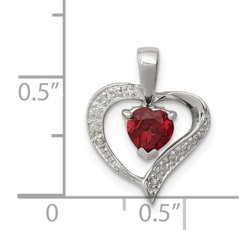 5/8 ct. t.w. Garnet Heart and 0.03 ct. t.w. Diamond Heart Pendant in Rhodium-plated Sterling Silver