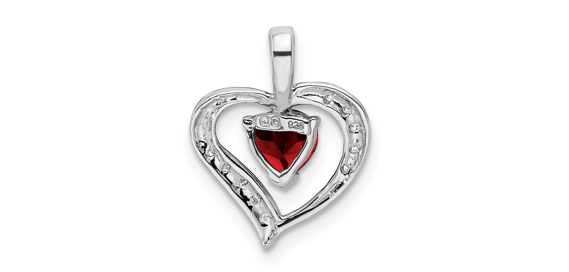 5/8 ct. t.w. Garnet Heart and 0.03 ct. t.w. Diamond Heart Pendant in Rhodium-plated Sterling Silver