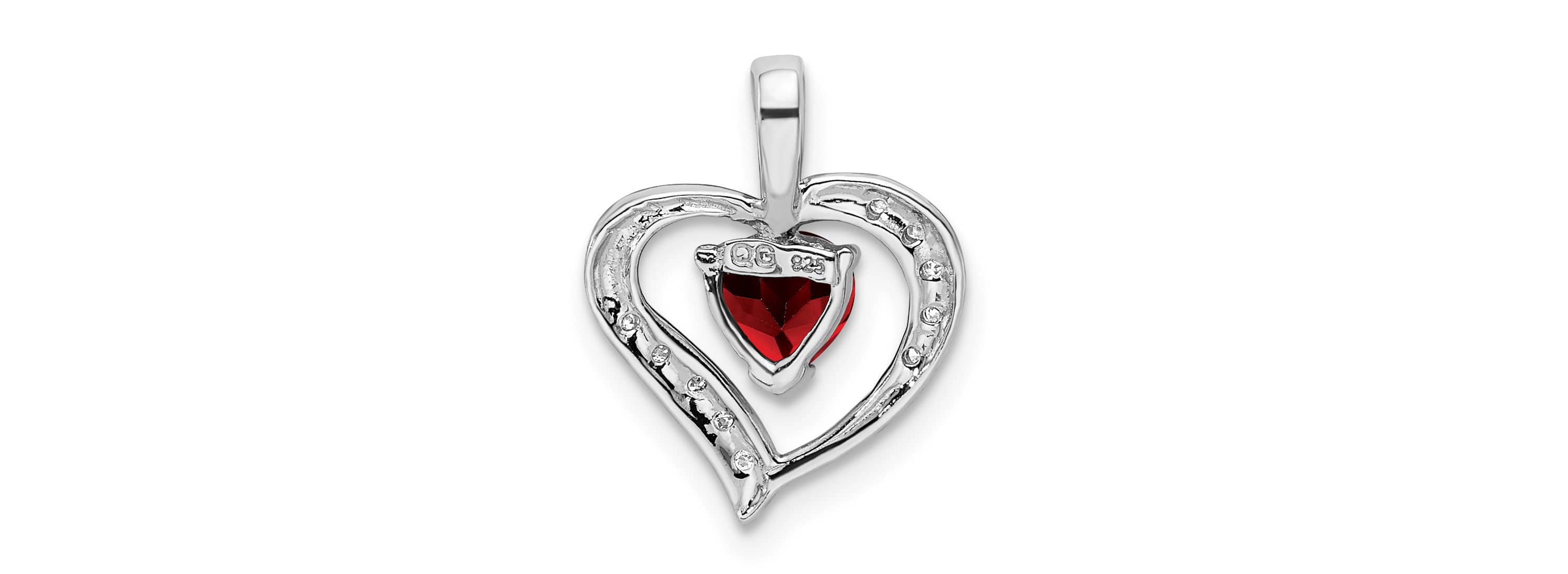 5/8 ct. t.w. Garnet Heart and 0.03 ct. t.w. Diamond Heart Pendant in Rhodium-plated Sterling Silver