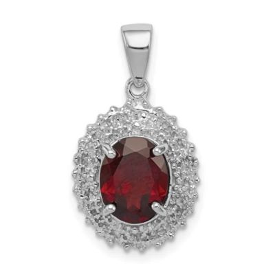Belk & Co 1.8 ct. t.w. Garnet and 0.01 ct. t.w. Diamond Pendant in Rhodium-plated Sterling Silver, White