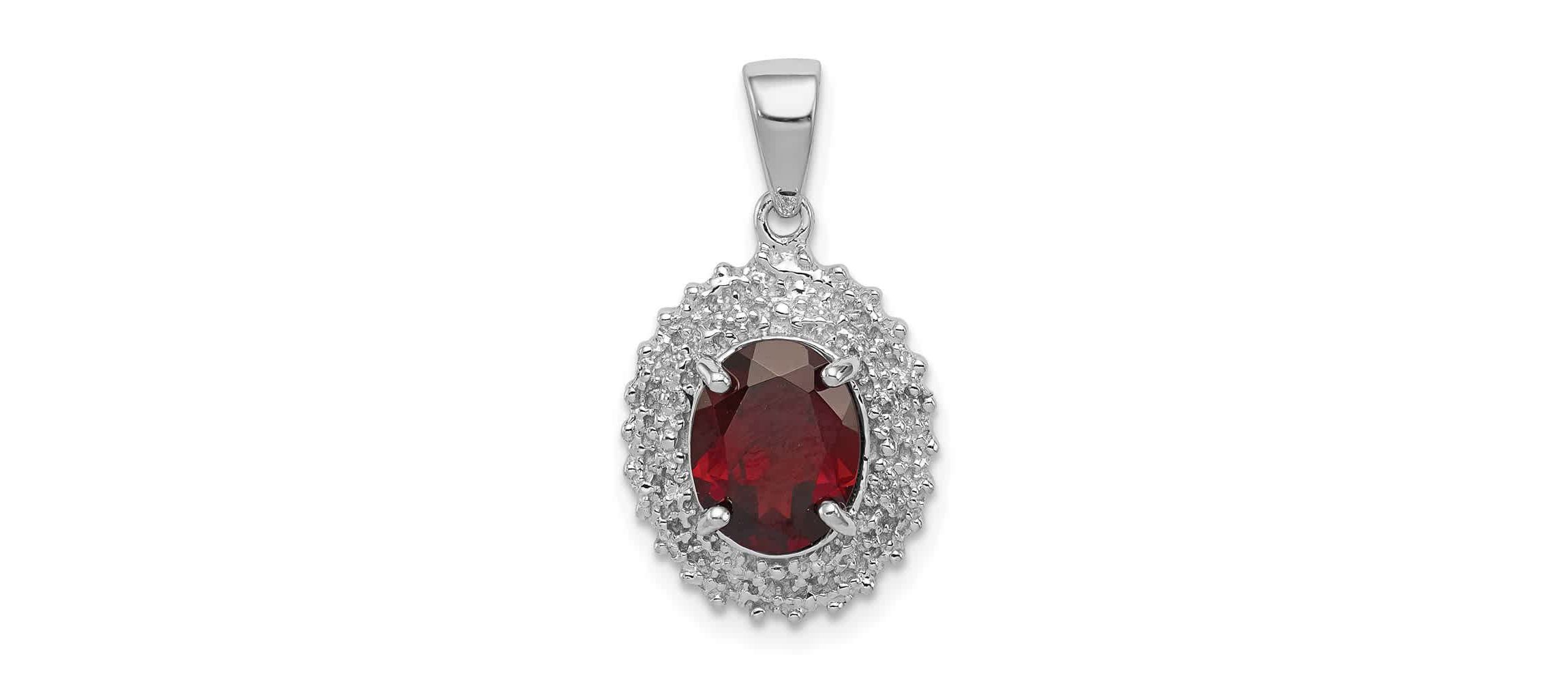 1.8 ct. t.w. Garnet and 0.01 ct. t.w. Diamond Pendant in Rhodium-plated Sterling Silver