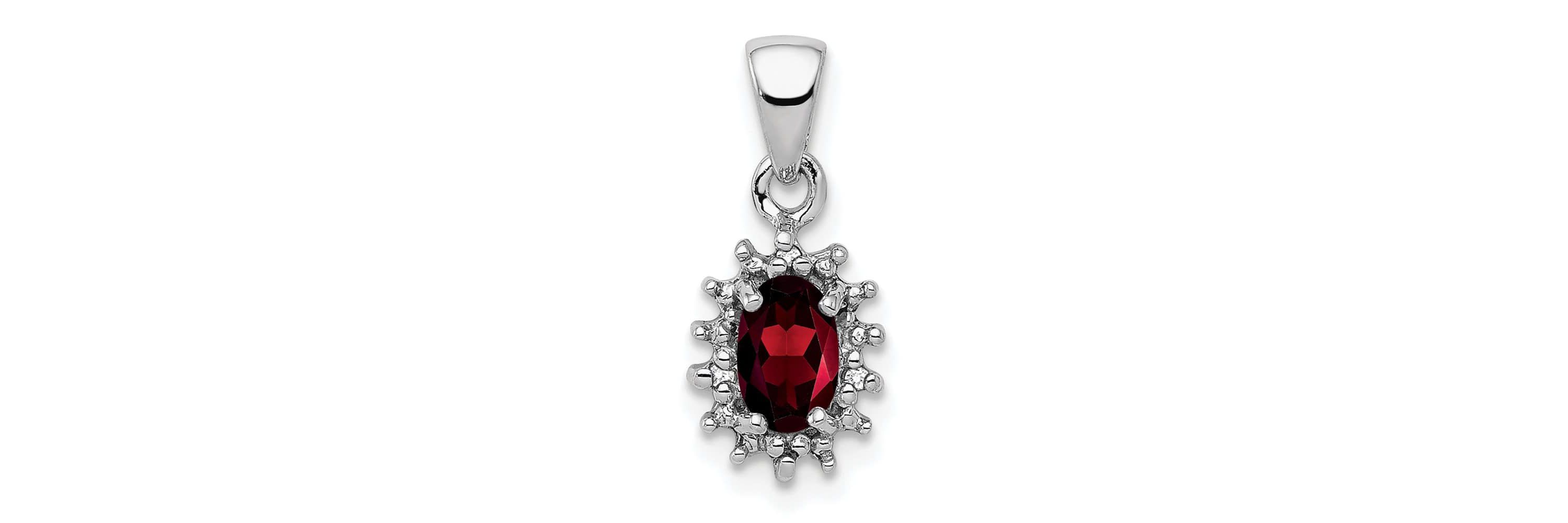 1/2 ct. t.w. Garnet and 0.012 ct. t.w. Diamond Pendant in Rhodium-plated Sterling Silver