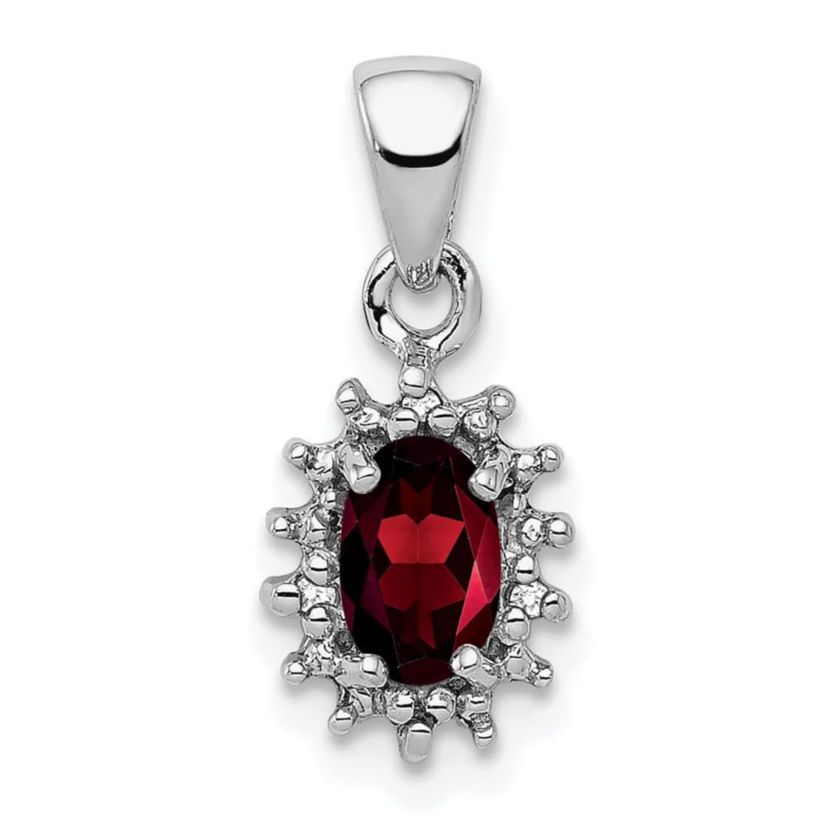 1/2 ct. t.w. Garnet and 0.012 ct. t.w. Diamond Pendant in Rhodium-plated Sterling Silver