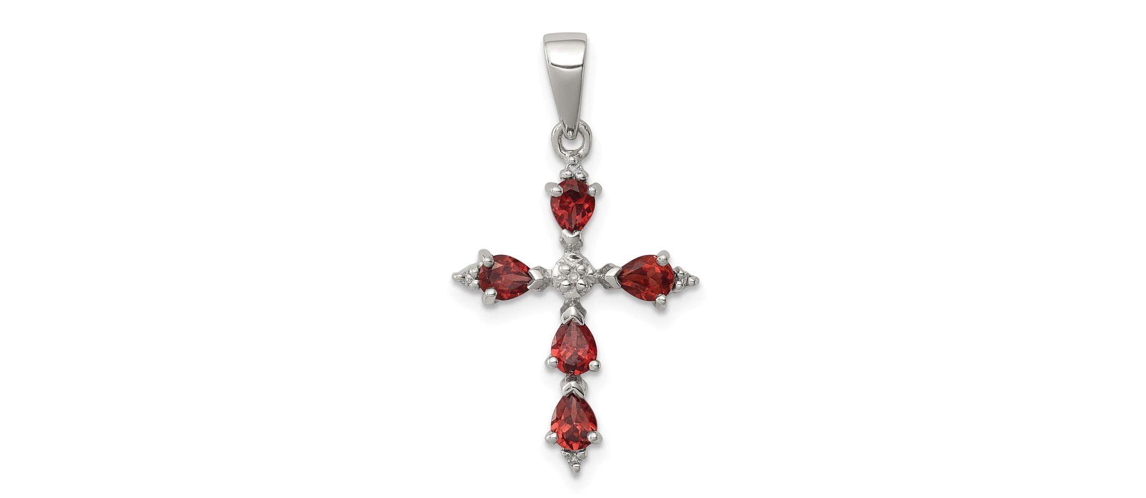 1.15 ct. t.w. Garnet and 0.02 ct. t.w. Diamond Cross Pendant in Rhodium-plated Sterling Silver
