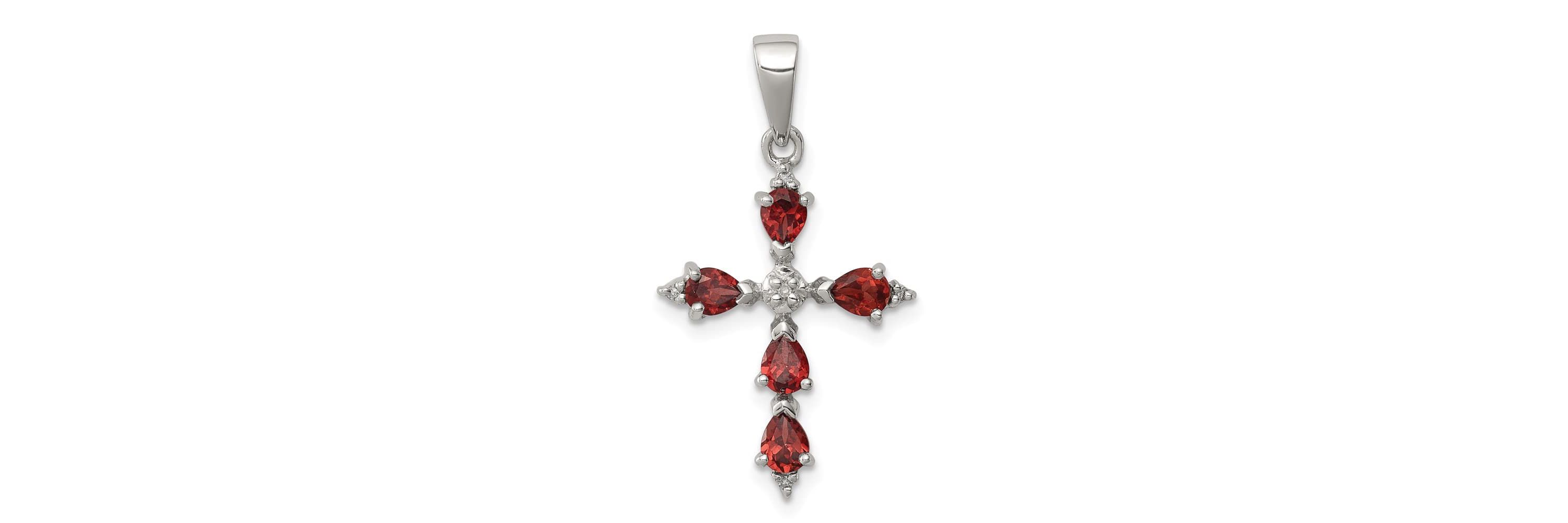 1.15 ct. t.w. Garnet and 0.02 ct. t.w. Diamond Cross Pendant in Rhodium-plated Sterling Silver