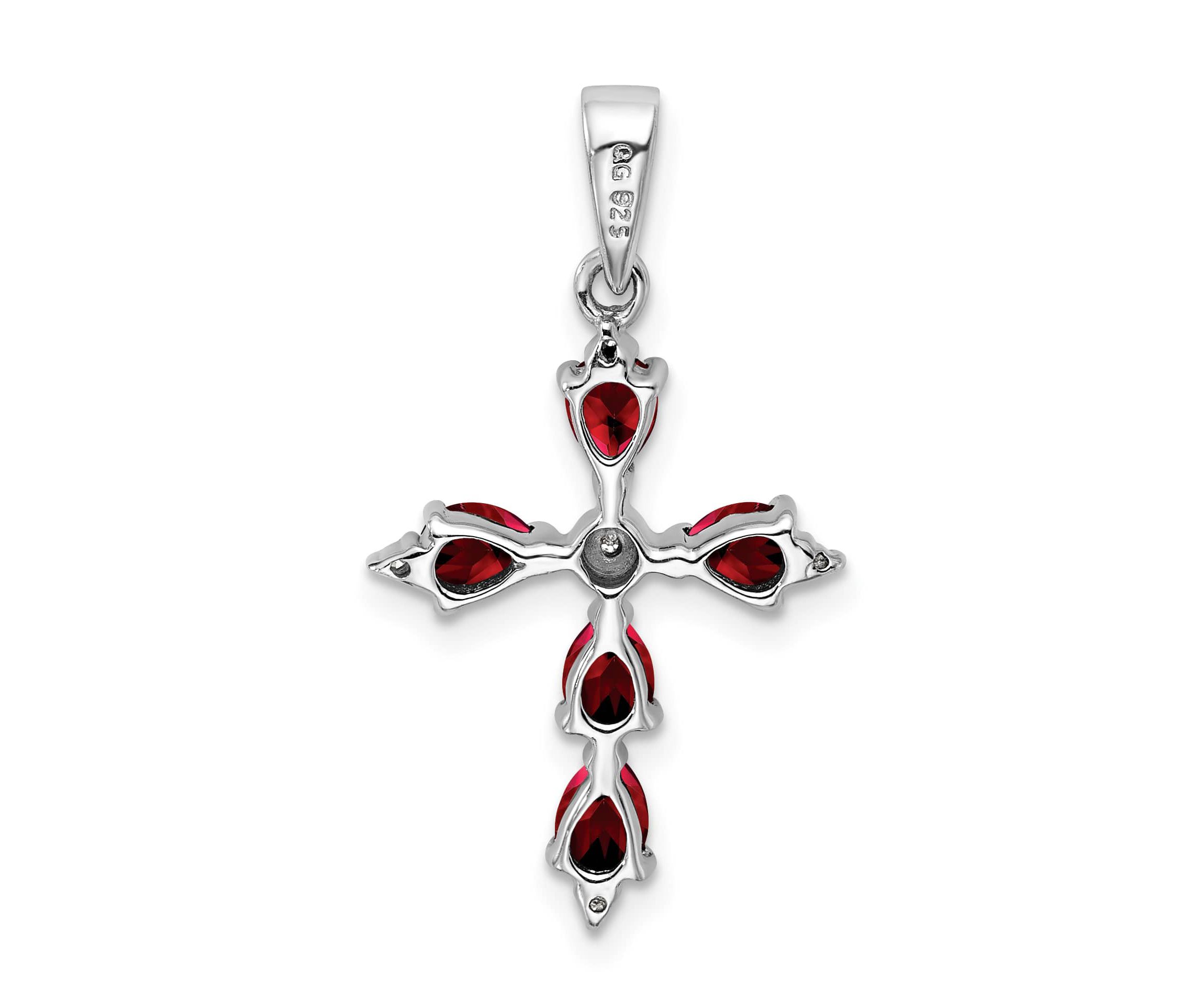 1.15 ct. t.w. Garnet and 0.02 ct. t.w. Diamond Cross Pendant in Rhodium-plated Sterling Silver
