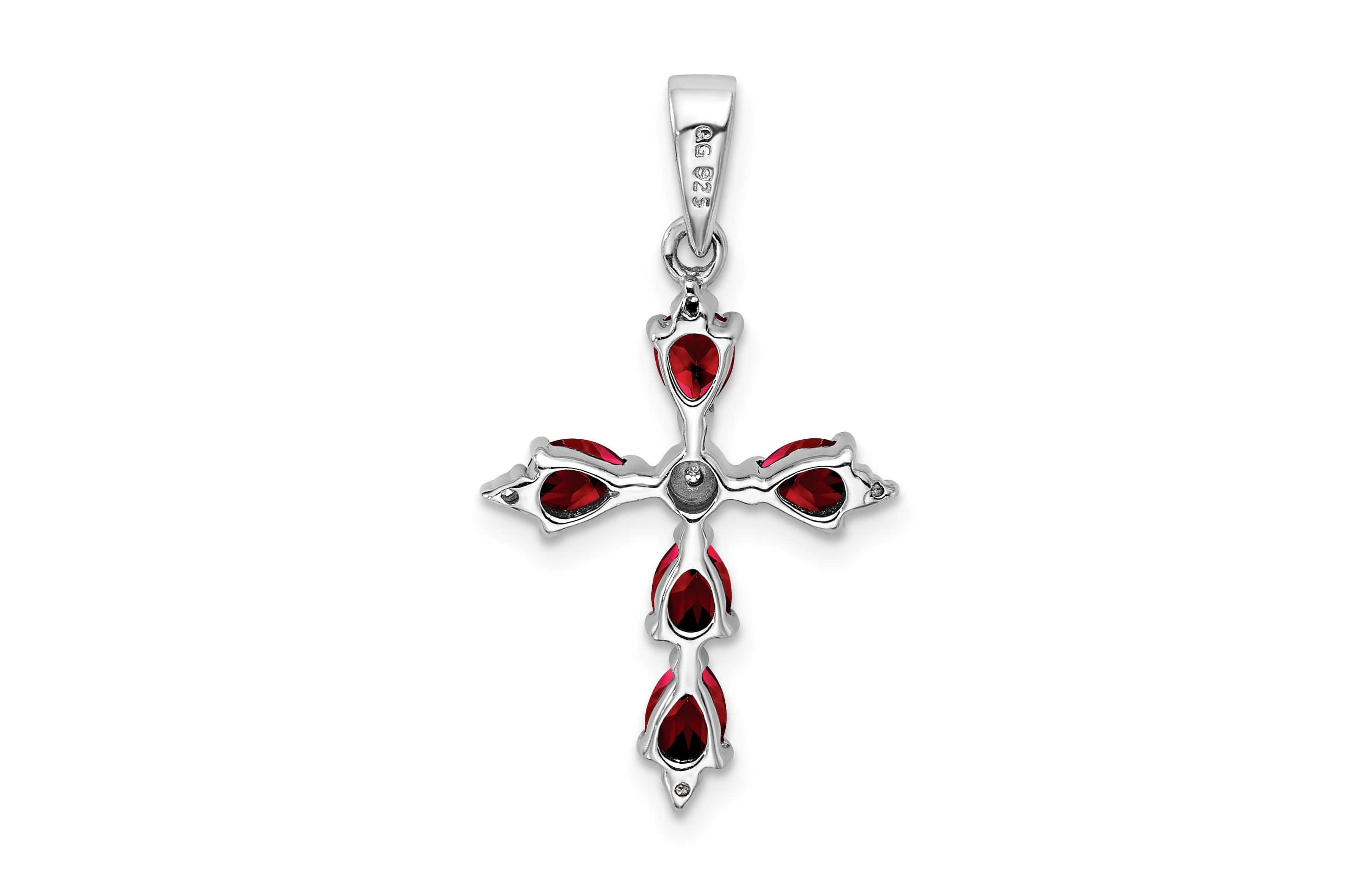 1.15 ct. t.w. Garnet and 0.02 ct. t.w. Diamond Cross Pendant in Rhodium-plated Sterling Silver