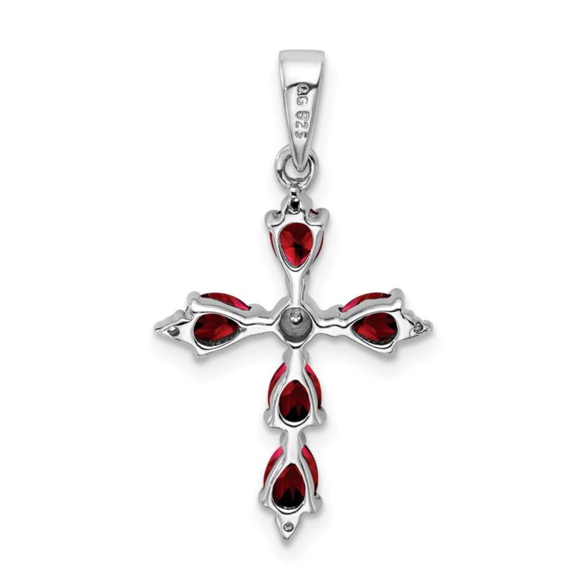 1.15 ct. t.w. Garnet and 0.02 ct. t.w. Diamond Cross Pendant in Rhodium-plated Sterling Silver