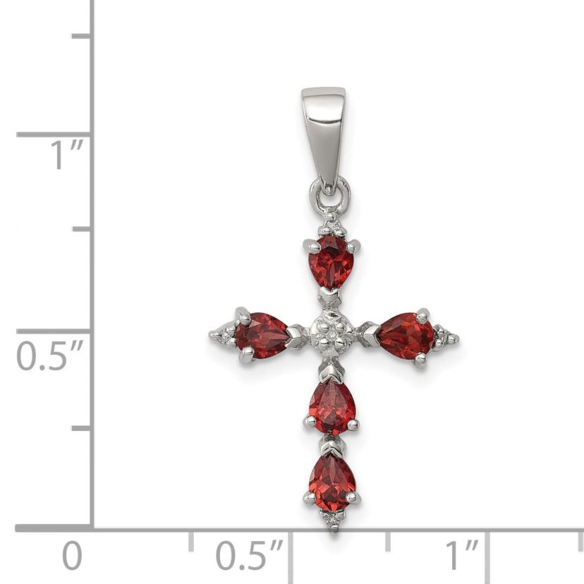 1.15 ct. t.w. Garnet and 0.02 ct. t.w. Diamond Cross Pendant in Rhodium-plated Sterling Silver