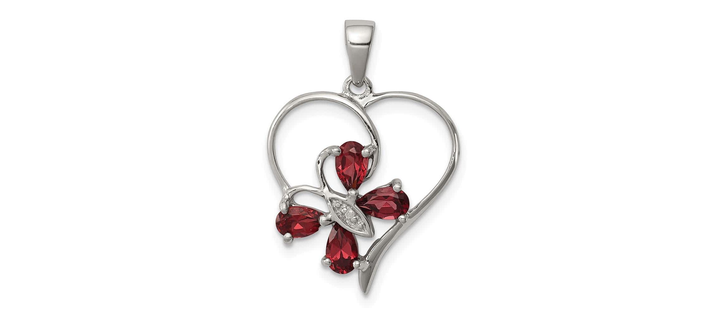 1 ct. t.w. Garnet and 0.003 ct. t.w. Diamond Butterfly Heart Pendant in Rhodium-plated Sterling Silver