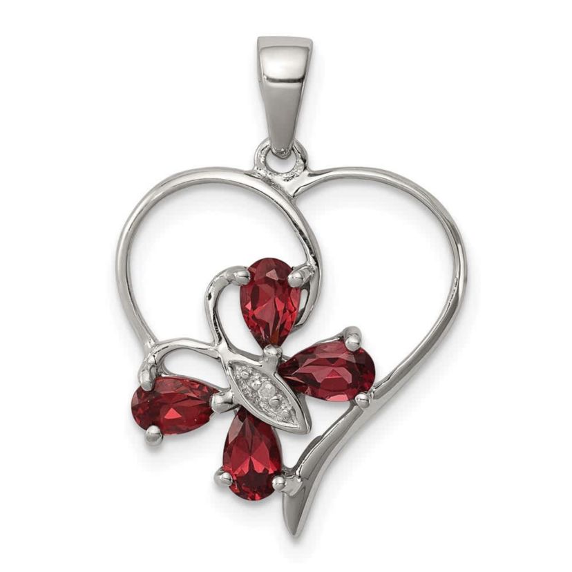 1 ct. t.w. Garnet and 0.003 ct. t.w. Diamond Butterfly Heart Pendant in Rhodium-plated Sterling Silver