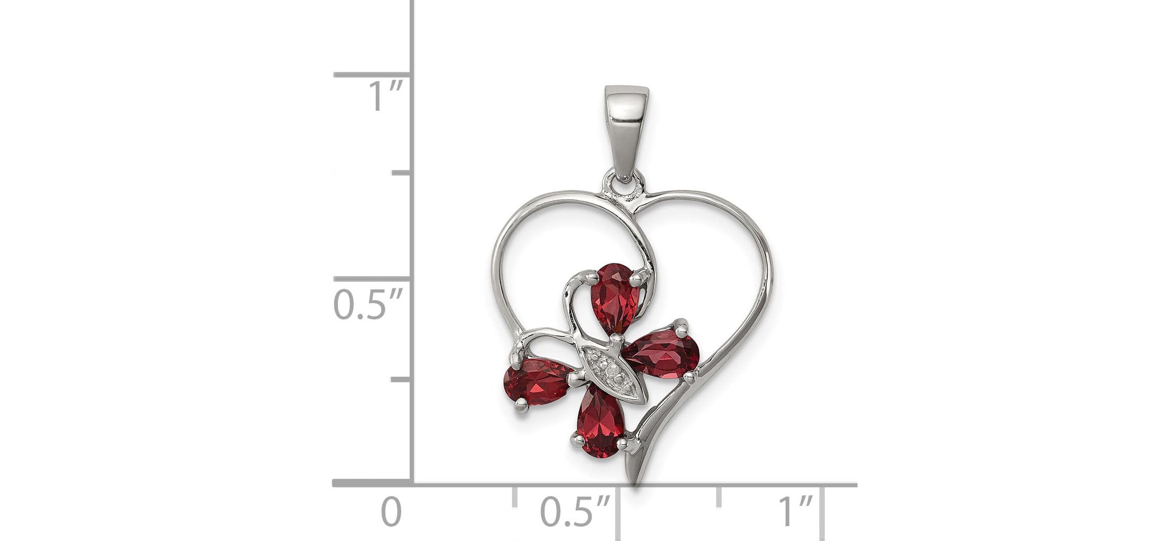 1 ct. t.w. Garnet and 0.003 ct. t.w. Diamond Butterfly Heart Pendant in Rhodium-plated Sterling Silver