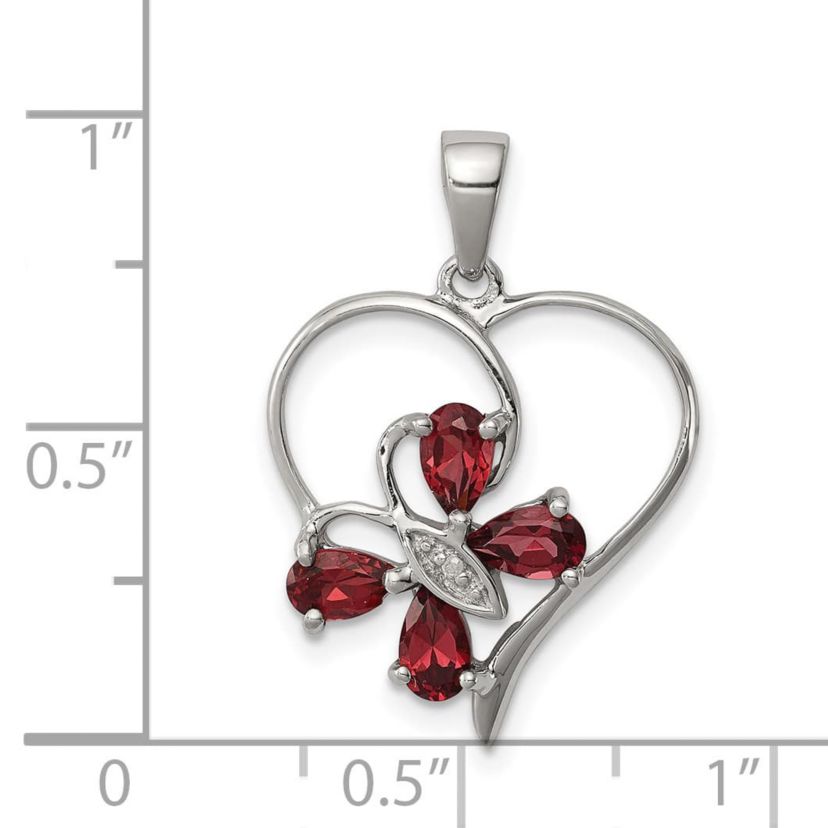 1 ct. t.w. Garnet and 0.003 ct. t.w. Diamond Butterfly Heart Pendant in Rhodium-plated Sterling Silver