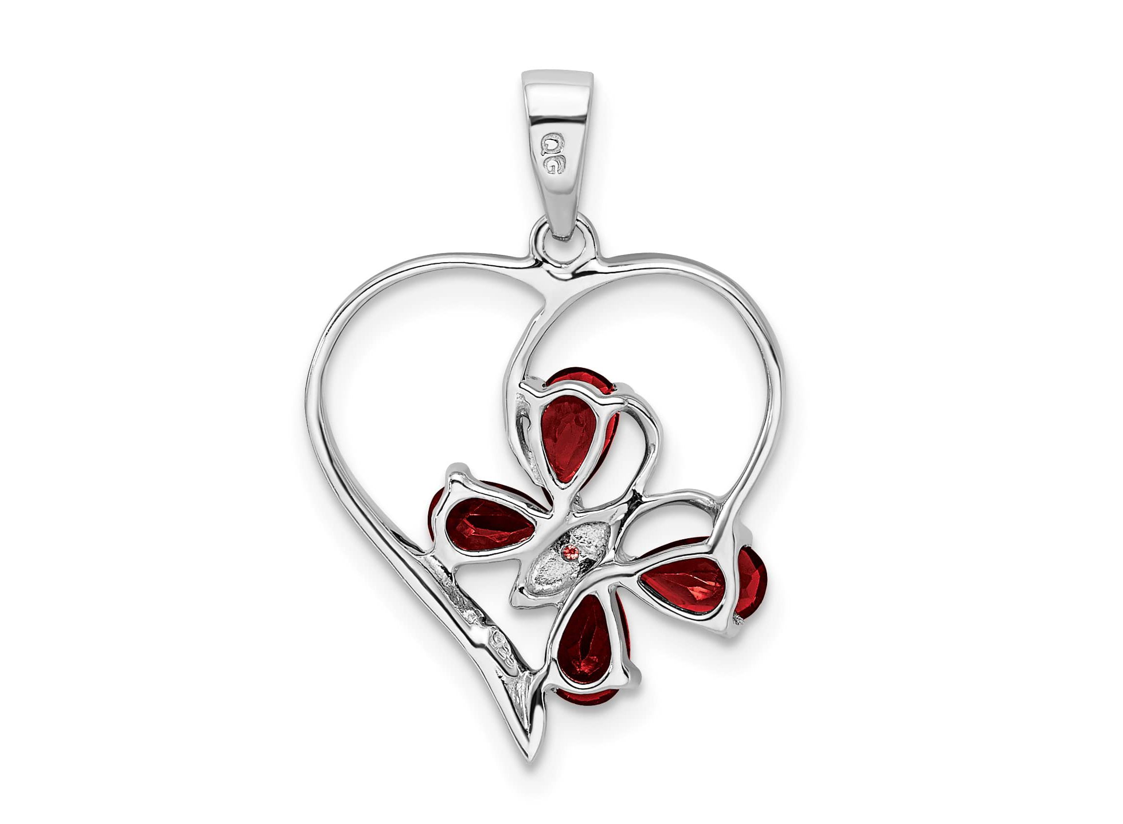 1 ct. t.w. Garnet and 0.003 ct. t.w. Diamond Butterfly Heart Pendant in Rhodium-plated Sterling Silver