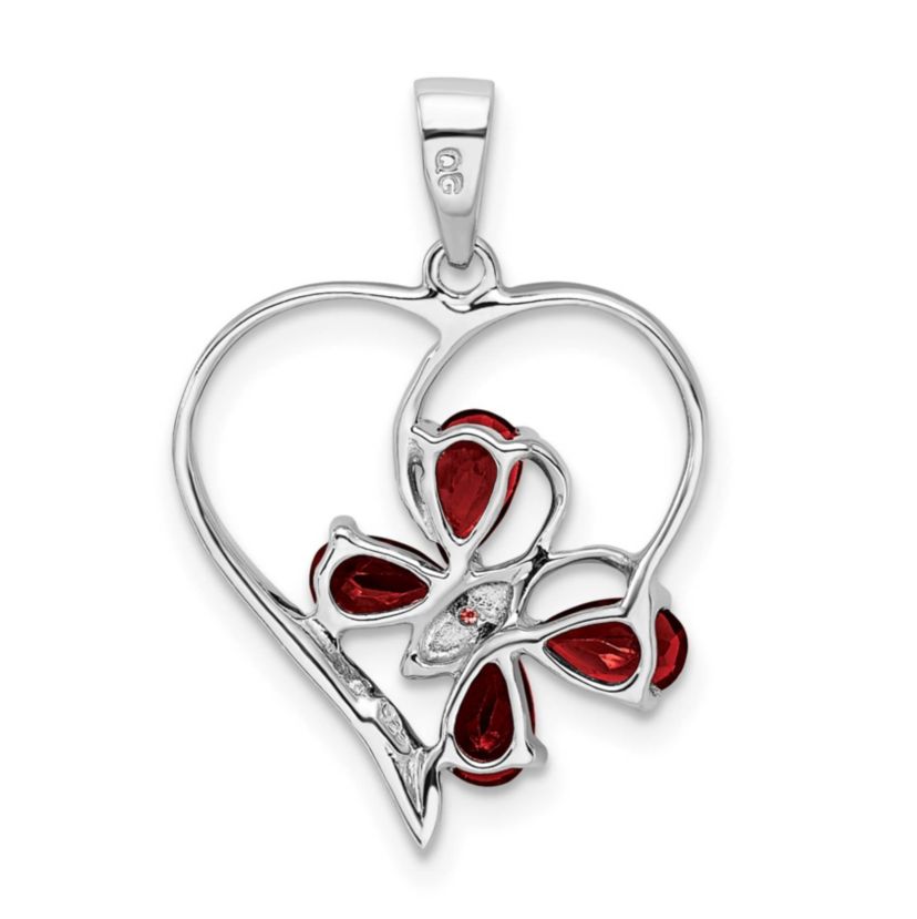 1 ct. t.w. Garnet and 0.003 ct. t.w. Diamond Butterfly Heart Pendant in Rhodium-plated Sterling Silver