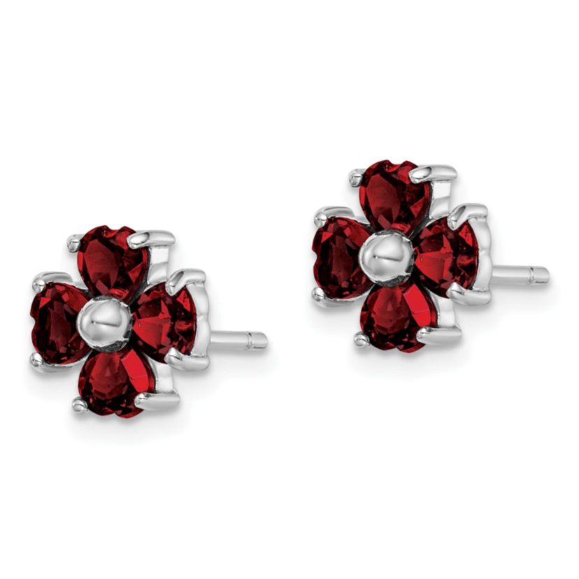 2.8 ct. t.w. Garnet Flower Post Earrings in Rhodium-plated Sterling Silver