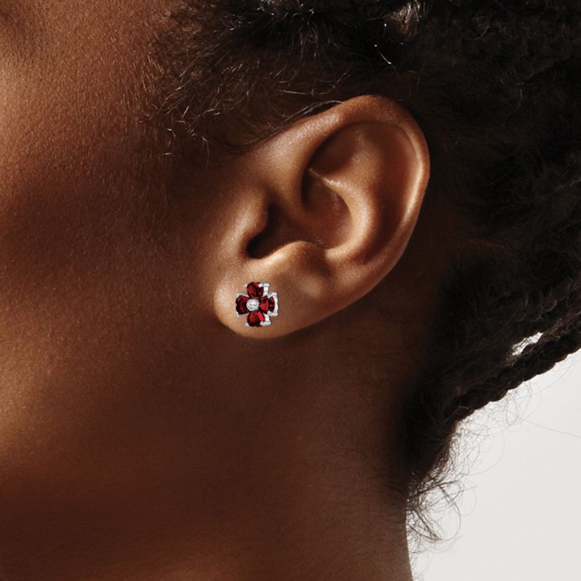 2.8 ct. t.w. Garnet Flower Post Earrings in Rhodium-plated Sterling Silver