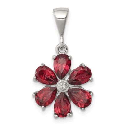 Belk & Co 2.4 ct. t.w. Garnet and 0.003 ct. t.w. Diamond Flower Pendant in Rhodium-plated Sterling Silver, White