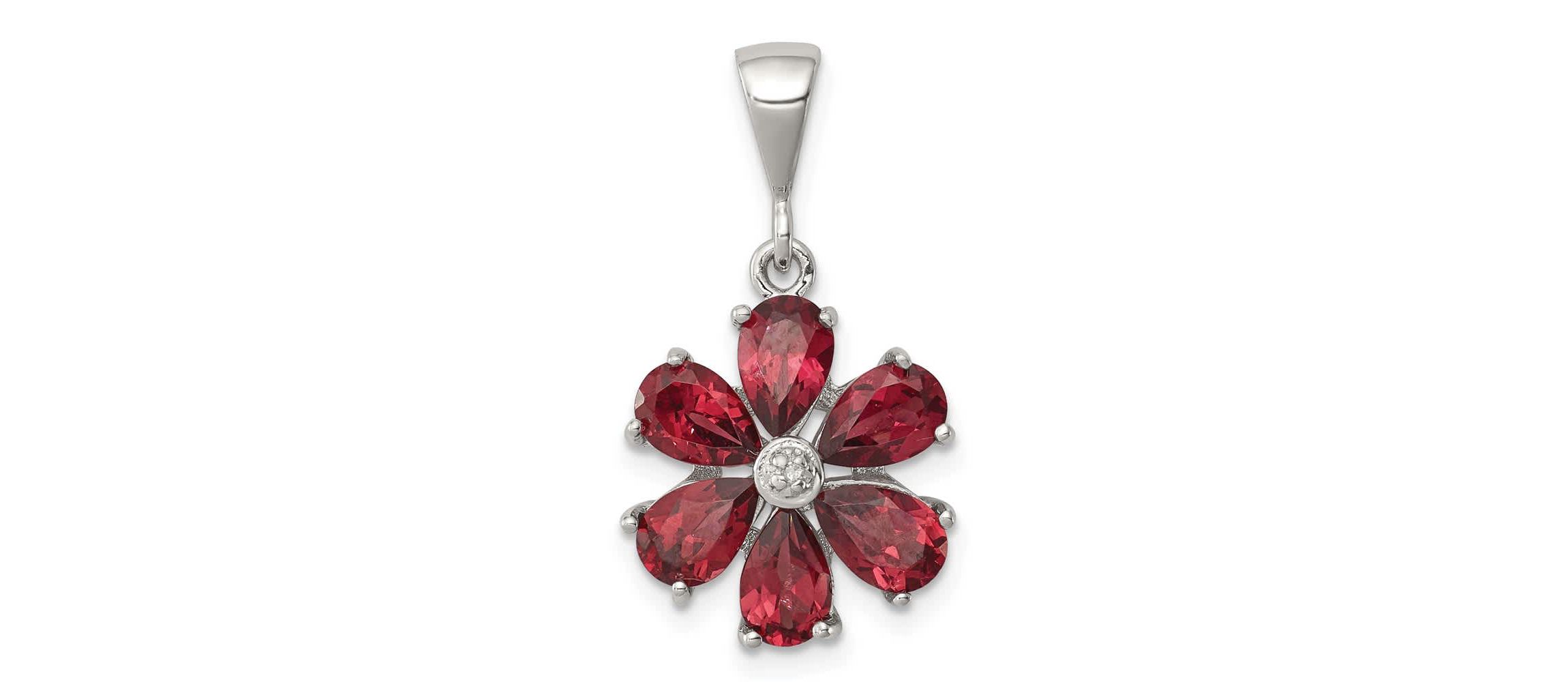 2.4 ct. t.w. Garnet and 0.003 ct. t.w. Diamond Flower Pendant in Rhodium-plated Sterling Silver