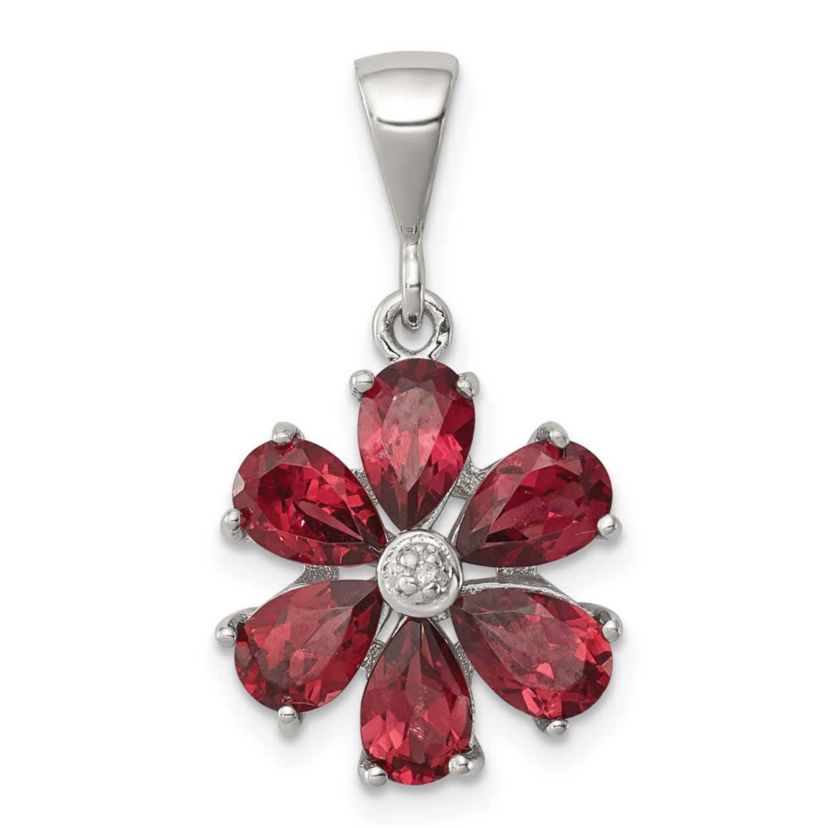 2.4 ct. t.w. Garnet and 0.003 ct. t.w. Diamond Flower Pendant in Rhodium-plated Sterling Silver