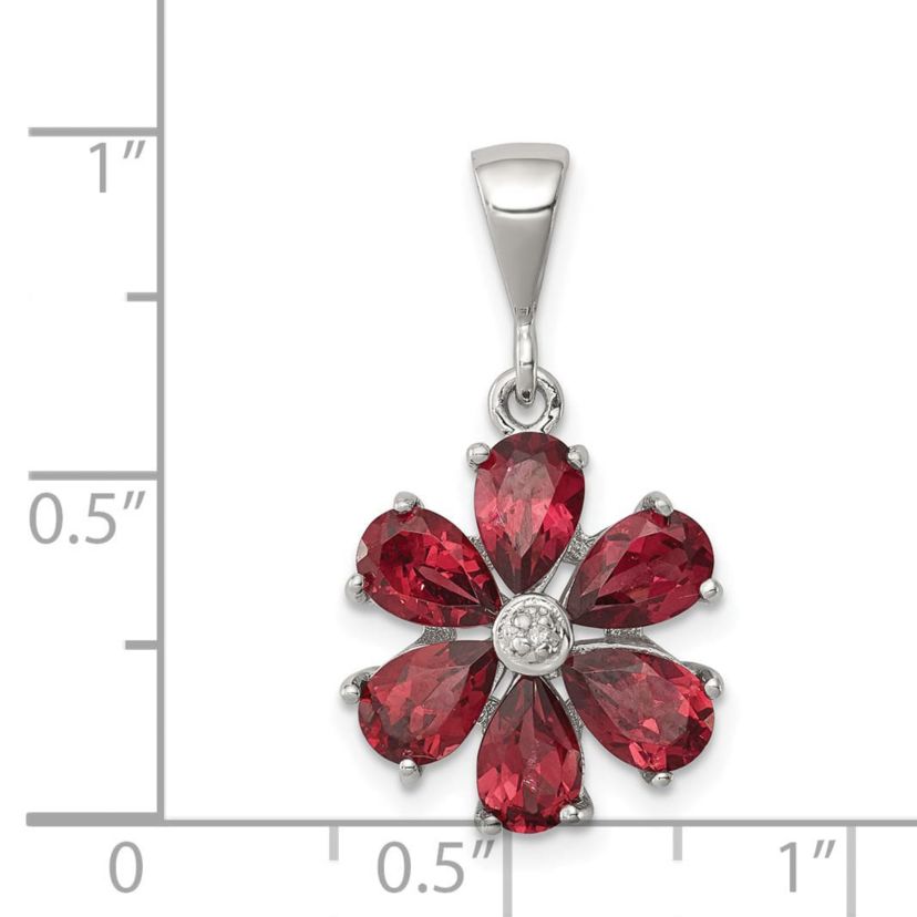 2.4 ct. t.w. Garnet and 0.003 ct. t.w. Diamond Flower Pendant in Rhodium-plated Sterling Silver