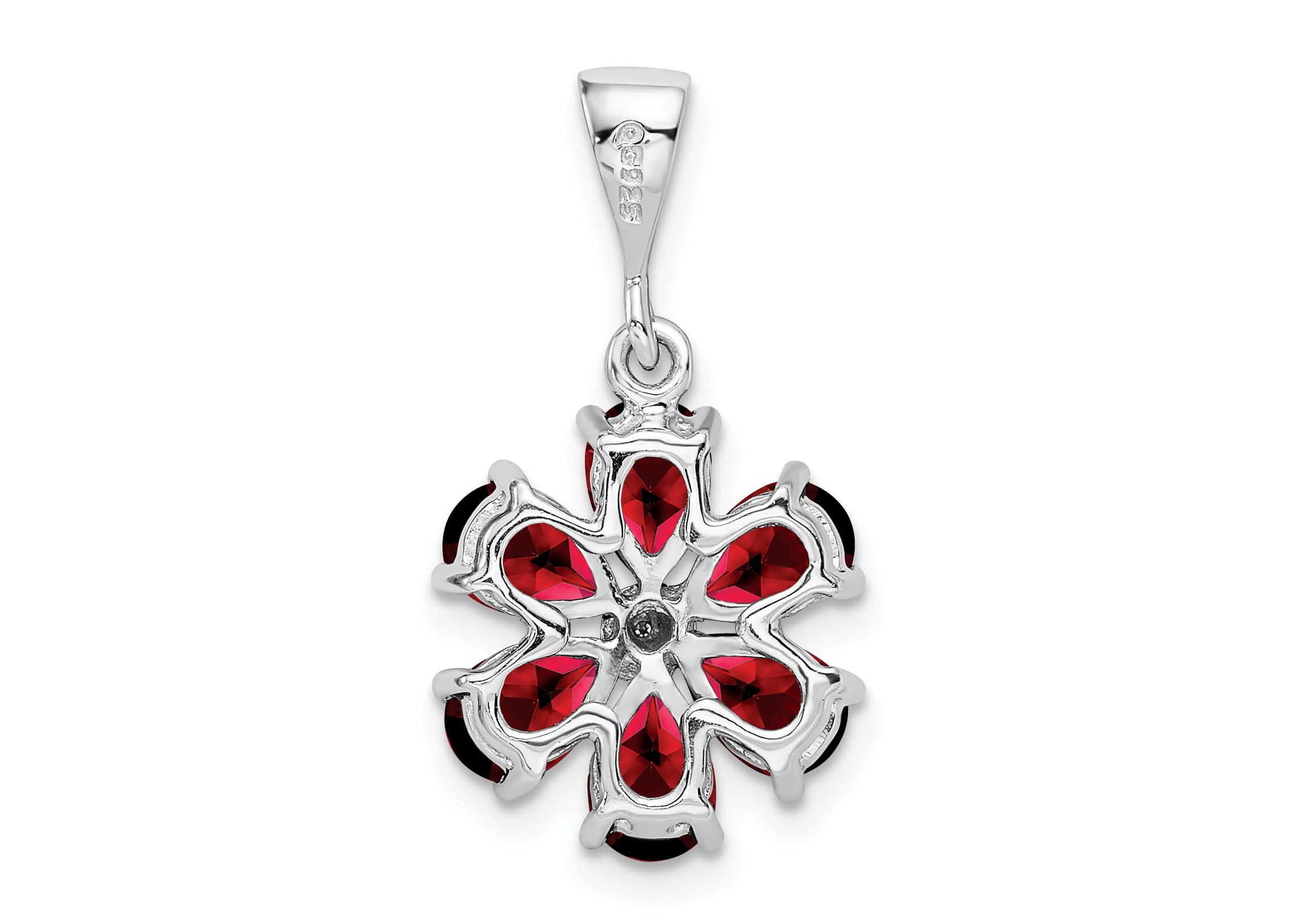 2.4 ct. t.w. Garnet and 0.003 ct. t.w. Diamond Flower Pendant in Rhodium-plated Sterling Silver