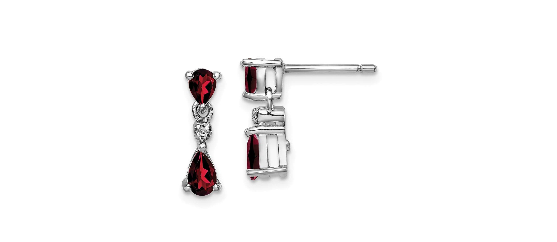0.96 ct. t.w. Garnet and Diamond Accent Post Earrings in Rhodium-plated Sterling Silver