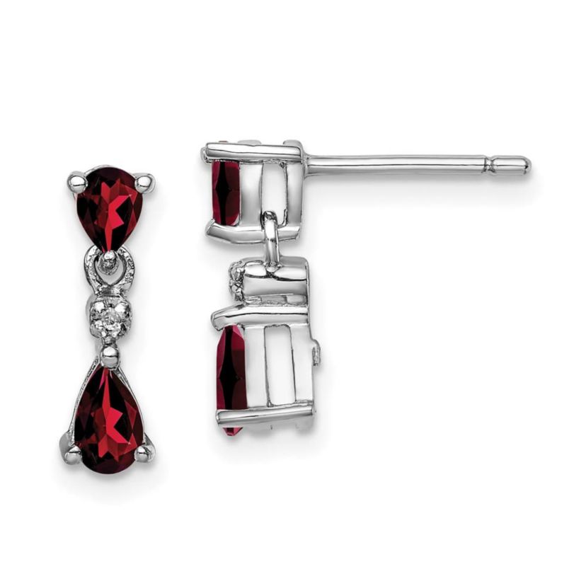 0.96 ct. t.w. Garnet and Diamond Accent Post Earrings in Rhodium-plated Sterling Silver