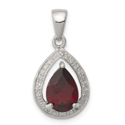 Belk & Co 1.9 ct. t.w. Garnet and 0.02 ct. t.w. Diamond Pendant in Rhodium-plated Sterling Silver, White