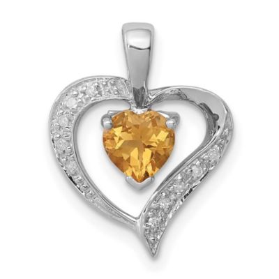 Belk & Co 1/2 ct. t.w. Citrine and 0.03 ct. t.w. Diamond Heart Pendant in Rhodium-plated Sterling Silver, White