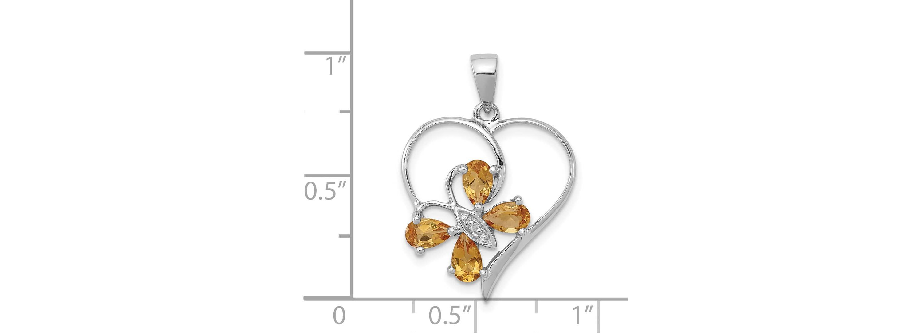 3/4 ct. t.w. Citrine and 0.003 ct. t.w. Diamond Butterfly Heart Pendant in Rhodium-plated Sterling Silver