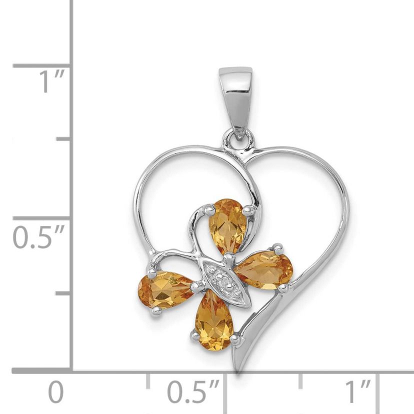 3/4 ct. t.w. Citrine and 0.003 ct. t.w. Diamond Butterfly Heart Pendant in Rhodium-plated Sterling Silver