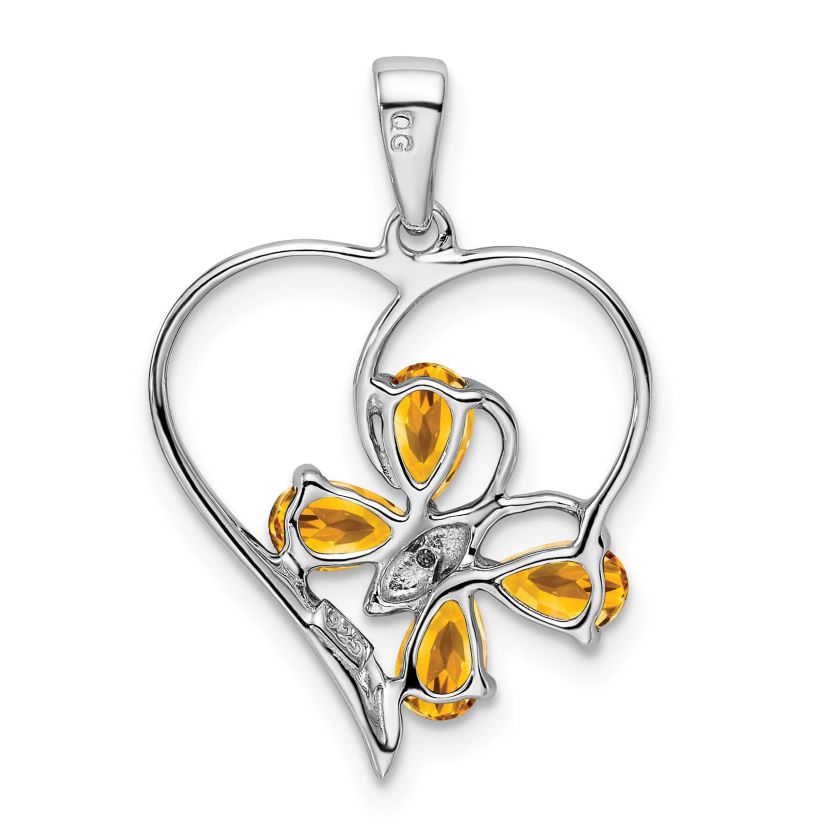 3/4 ct. t.w. Citrine and 0.003 ct. t.w. Diamond Butterfly Heart Pendant in Rhodium-plated Sterling Silver