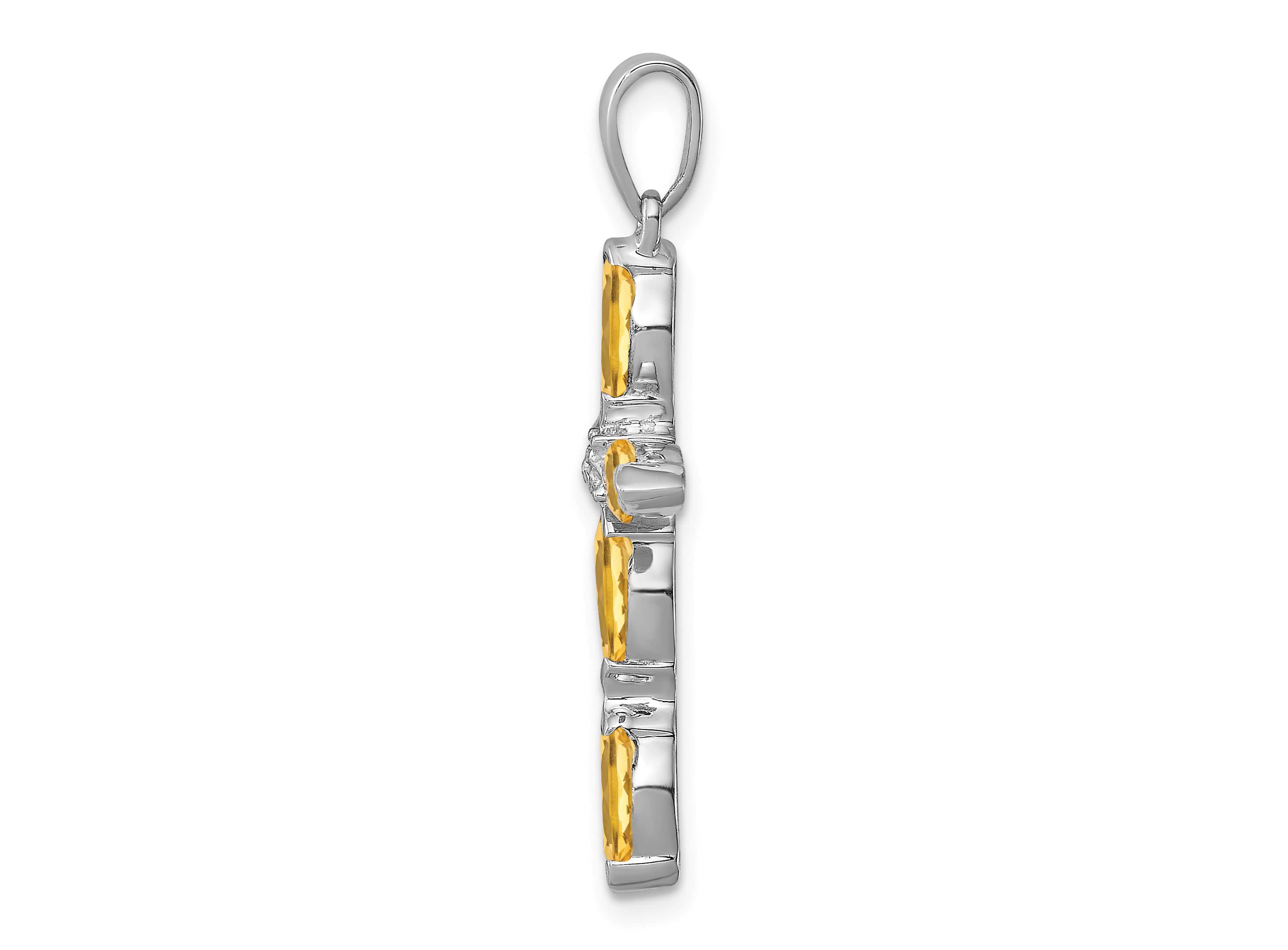 1 ct. t.w. Citrine and 0.003 ct. t.w. Diamond Cross Pendant in Rhodium-plated Sterling Silver