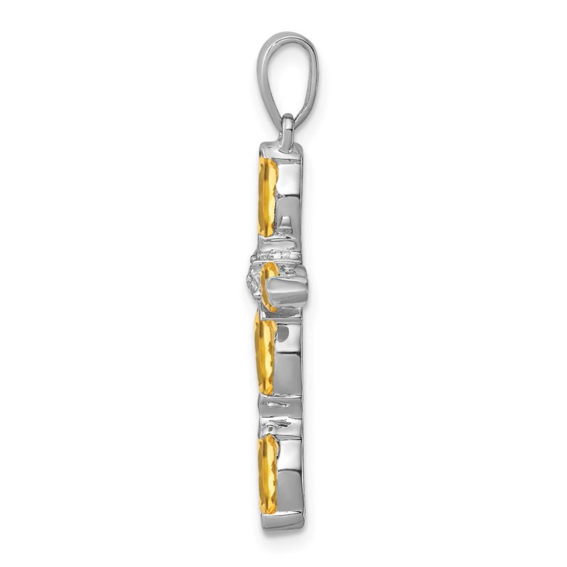 1 ct. t.w. Citrine and 0.003 ct. t.w. Diamond Cross Pendant in Rhodium-plated Sterling Silver