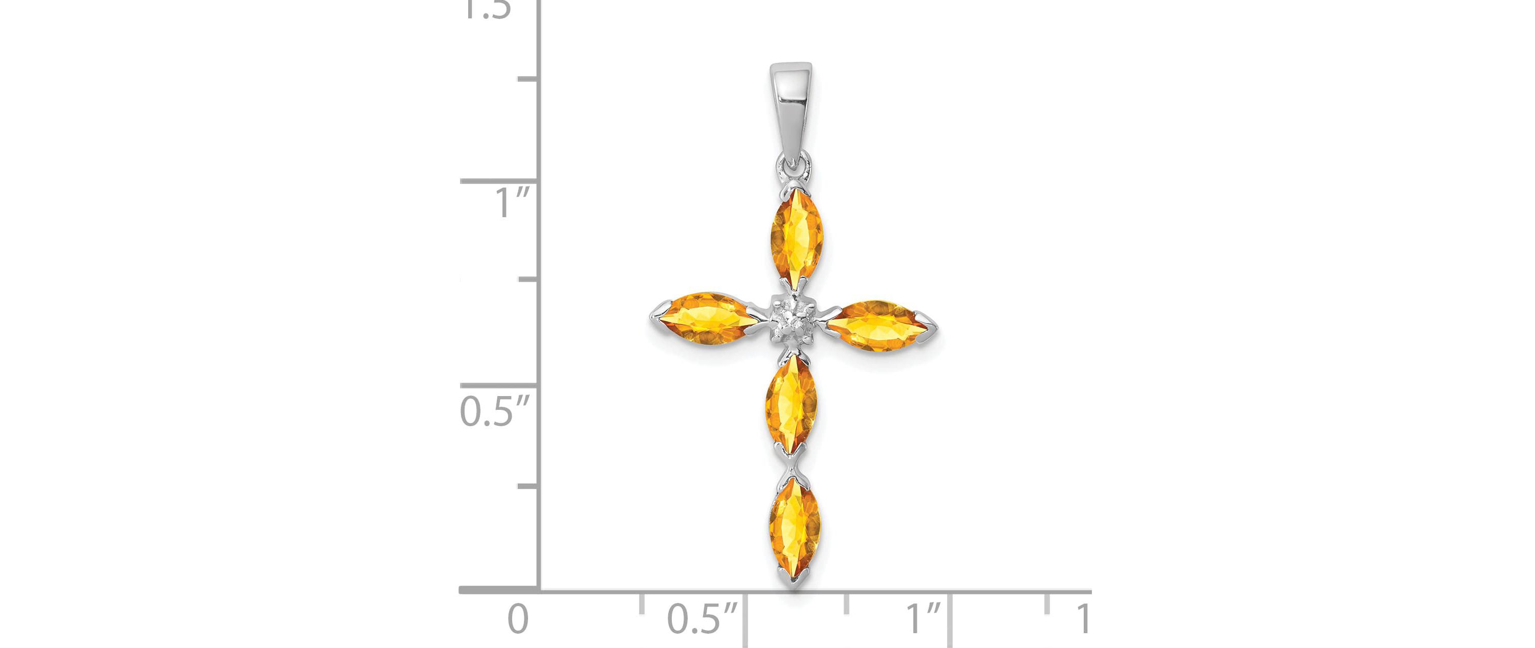 1 ct. t.w. Citrine and 0.003 ct. t.w. Diamond Cross Pendant in Rhodium-plated Sterling Silver