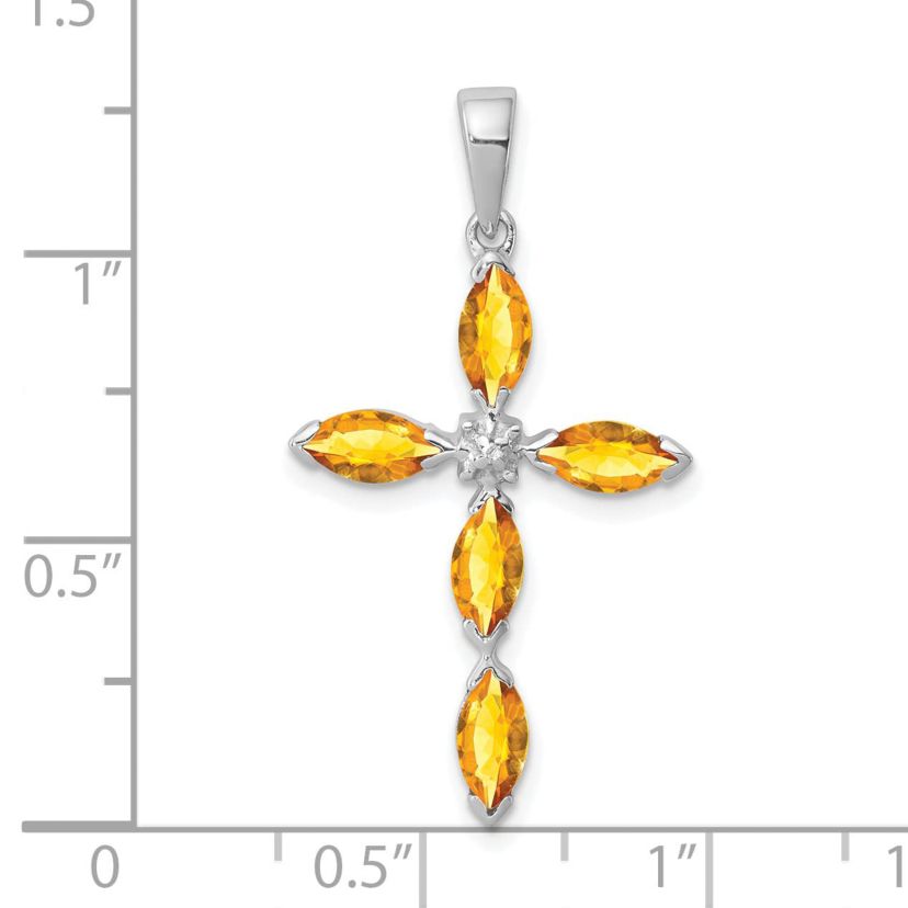1 ct. t.w. Citrine and 0.003 ct. t.w. Diamond Cross Pendant in Rhodium-plated Sterling Silver