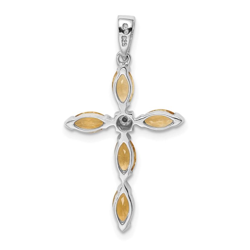 1 ct. t.w. Citrine and 0.003 ct. t.w. Diamond Cross Pendant in Rhodium-plated Sterling Silver