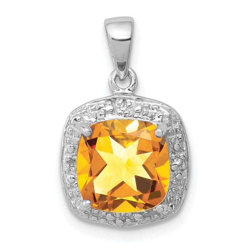 2.2 ct. t.w. Citrine and 0.016 ct. t.w. Diamond Pendant in Rhodium-plated Sterling Silver