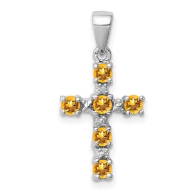 Belk & Co 3/8 ct. t.w. Citrine and 0.004 ct. t.w. Diamond Accent Cross Pendant in Rhodium-plated Sterling Silver, White