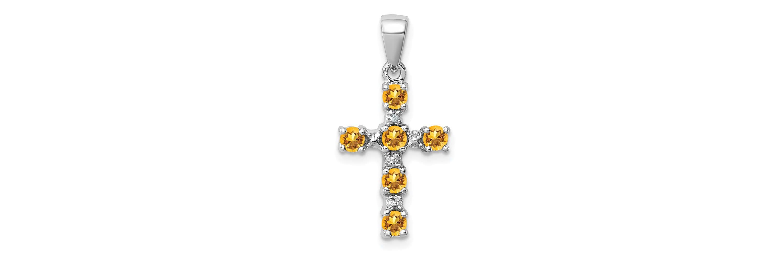 3/8 ct. t.w. Citrine and 0.004 ct. t.w. Diamond Accent Cross Pendant in Rhodium-plated Sterling Silver