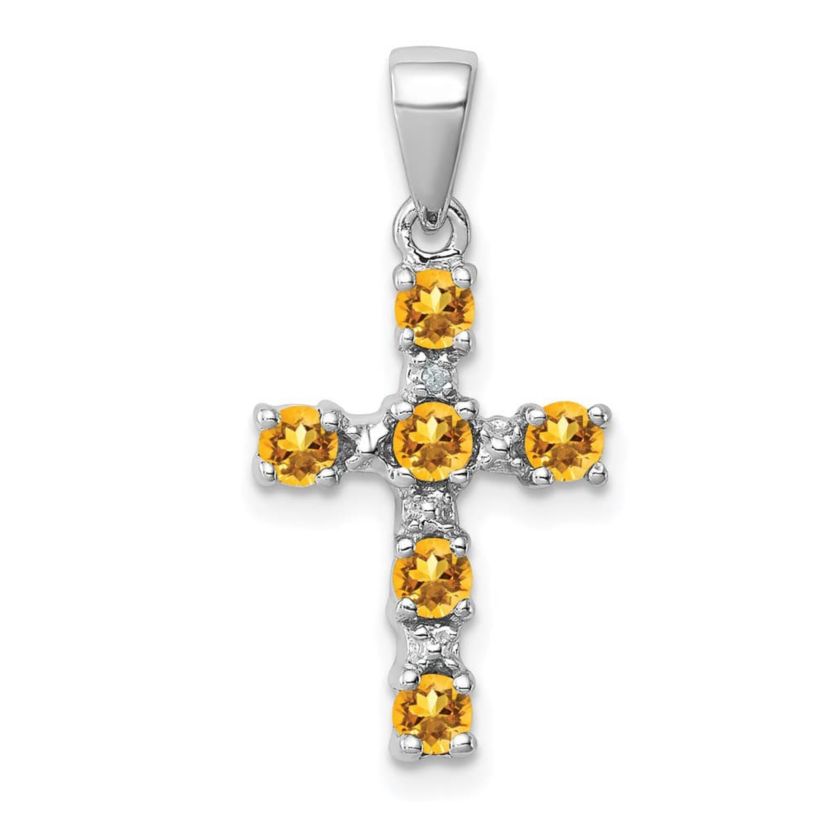 3/8 ct. t.w. Citrine and 0.004 ct. t.w. Diamond Accent Cross Pendant in Rhodium-plated Sterling Silver