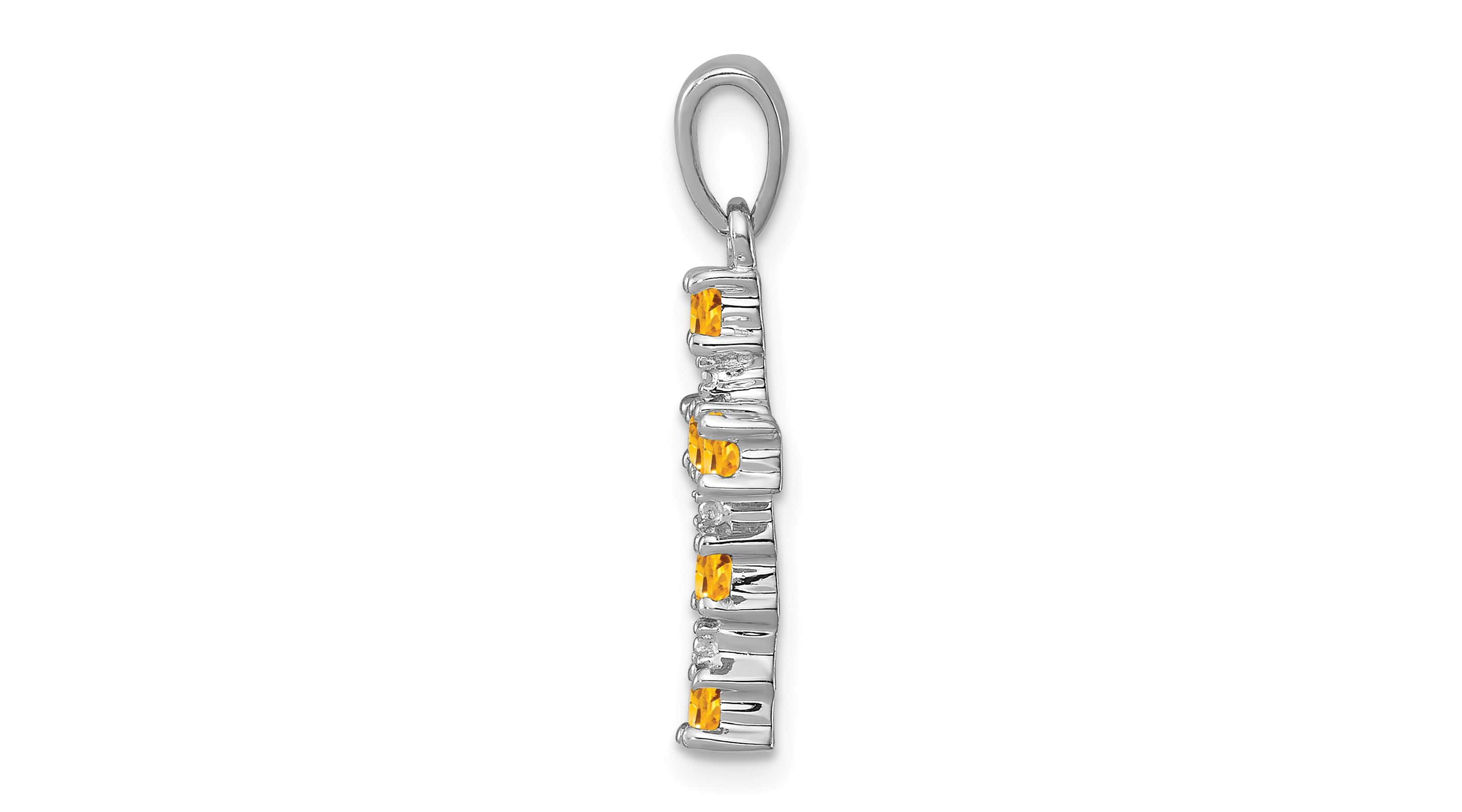 3/8 ct. t.w. Citrine and 0.004 ct. t.w. Diamond Accent Cross Pendant in Rhodium-plated Sterling Silver