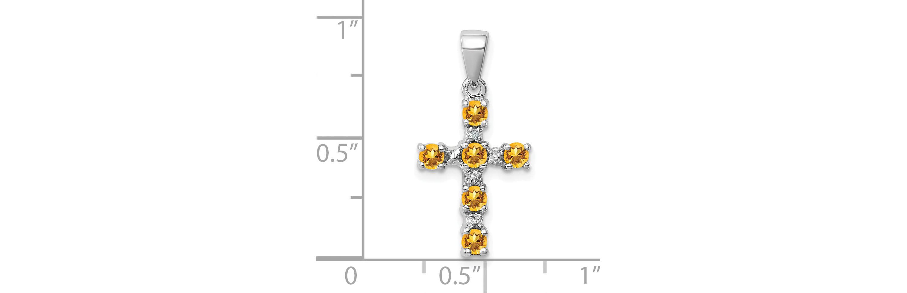 3/8 ct. t.w. Citrine and 0.004 ct. t.w. Diamond Accent Cross Pendant in Rhodium-plated Sterling Silver