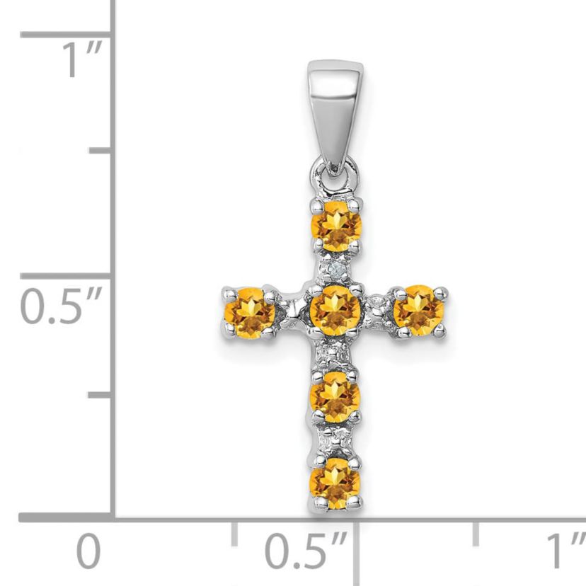 3/8 ct. t.w. Citrine and 0.004 ct. t.w. Diamond Accent Cross Pendant in Rhodium-plated Sterling Silver