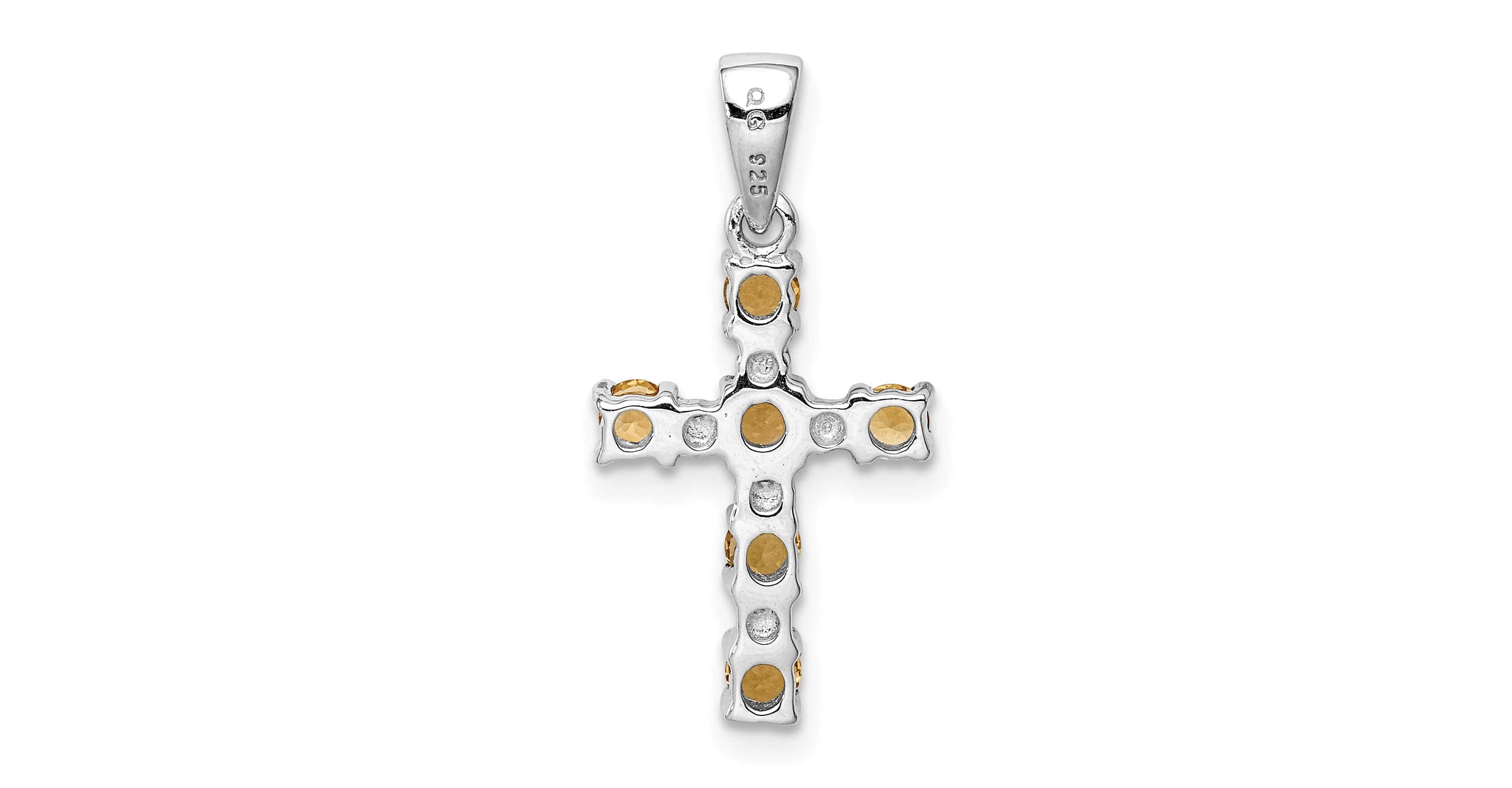3/8 ct. t.w. Citrine and 0.004 ct. t.w. Diamond Accent Cross Pendant in Rhodium-plated Sterling Silver