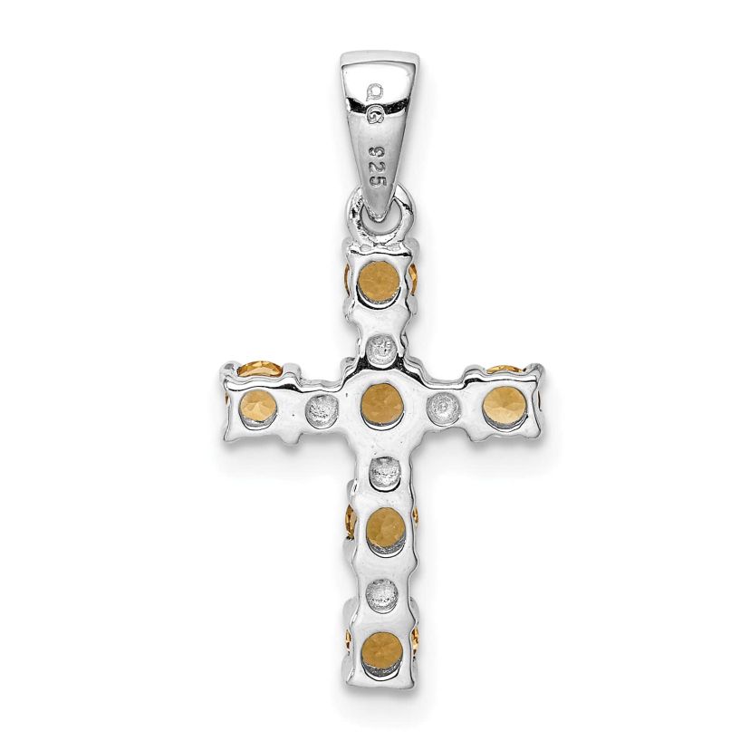 3/8 ct. t.w. Citrine and 0.004 ct. t.w. Diamond Accent Cross Pendant in Rhodium-plated Sterling Silver